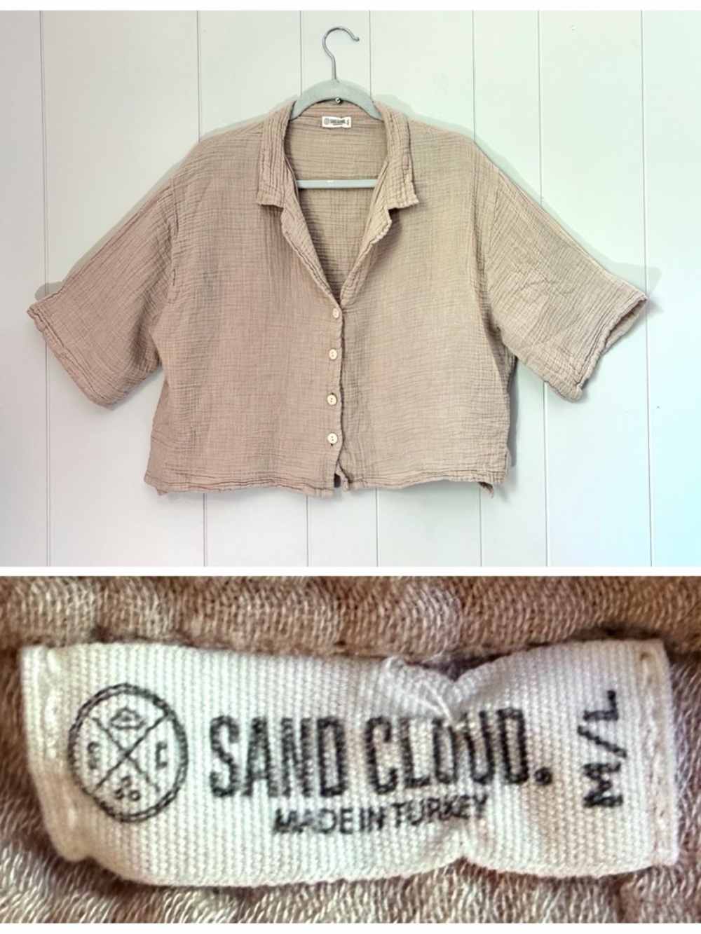 Sand Cloud Women's Cropped Button-Down Shirt in Sand